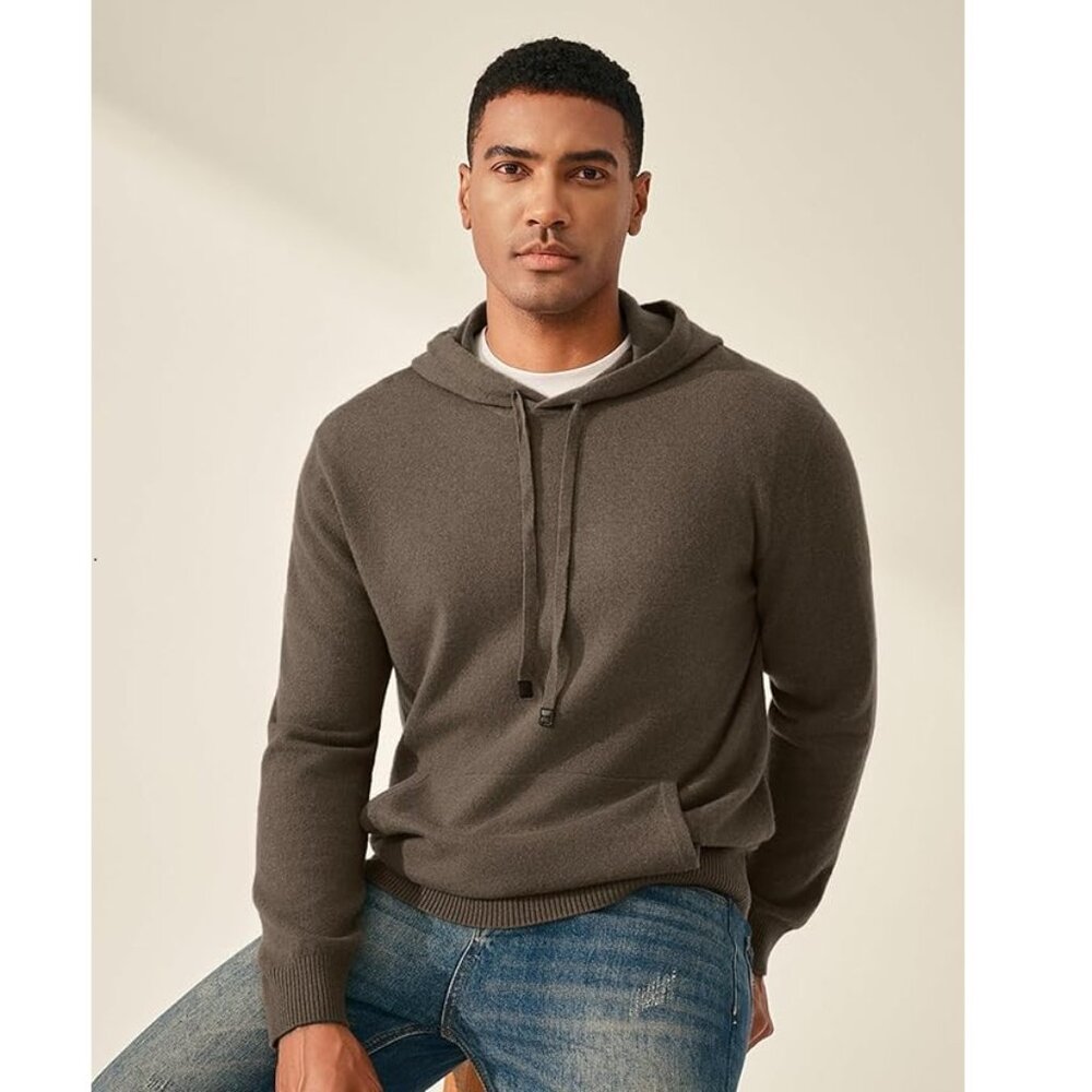 KVSS 100% Pure Cashmere Hoodie Sweater Pullover Dark Olive Green Large NWT!